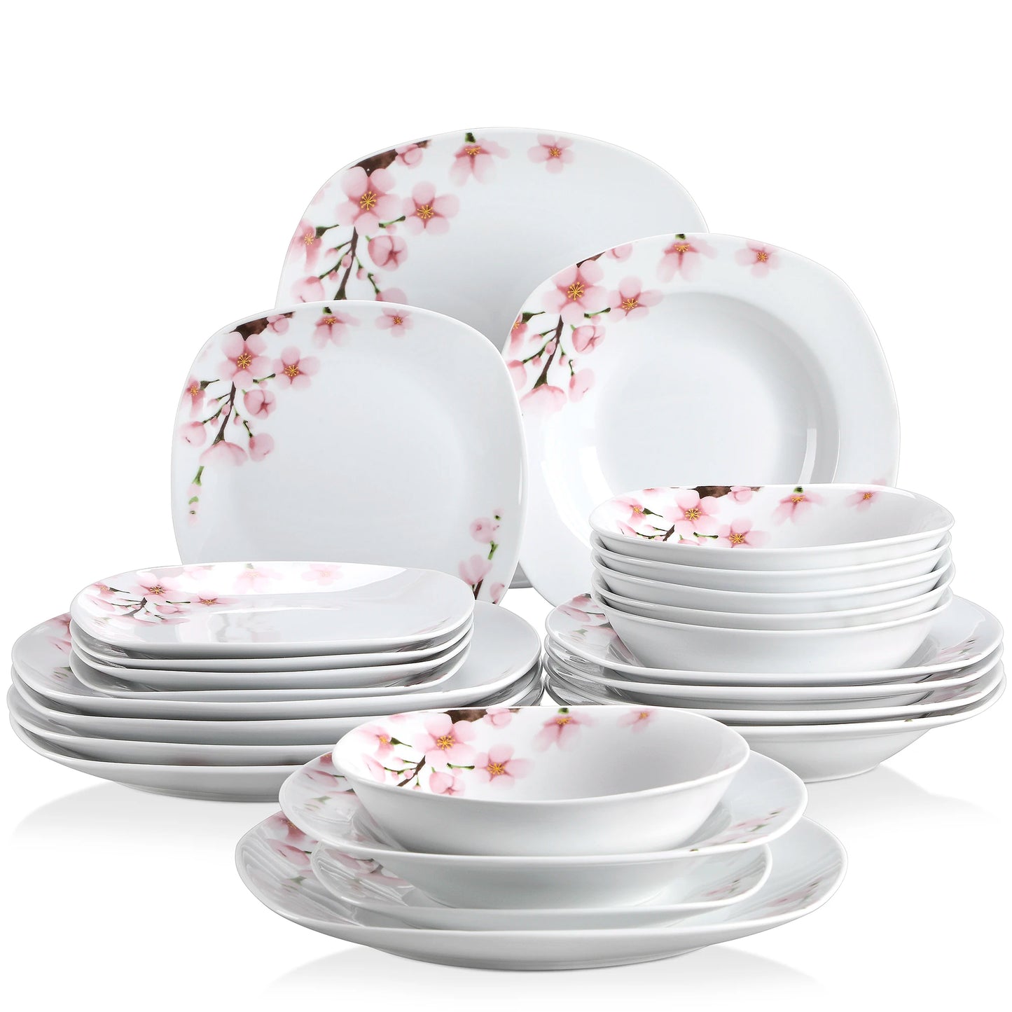 VEWEET ANNIE 48-Piece Porcelain Ceramic Tableware Dinner Plate Set with Bowl,Dessert Plate,Soup Plate,Dinner Plate for 12 Person