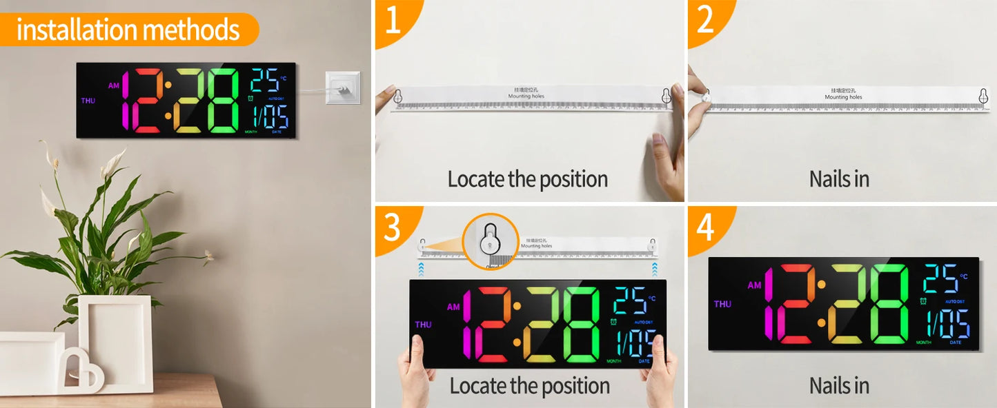 Large Digital Wall Clock With Big LED Display, Remote, Alarm And Temperature