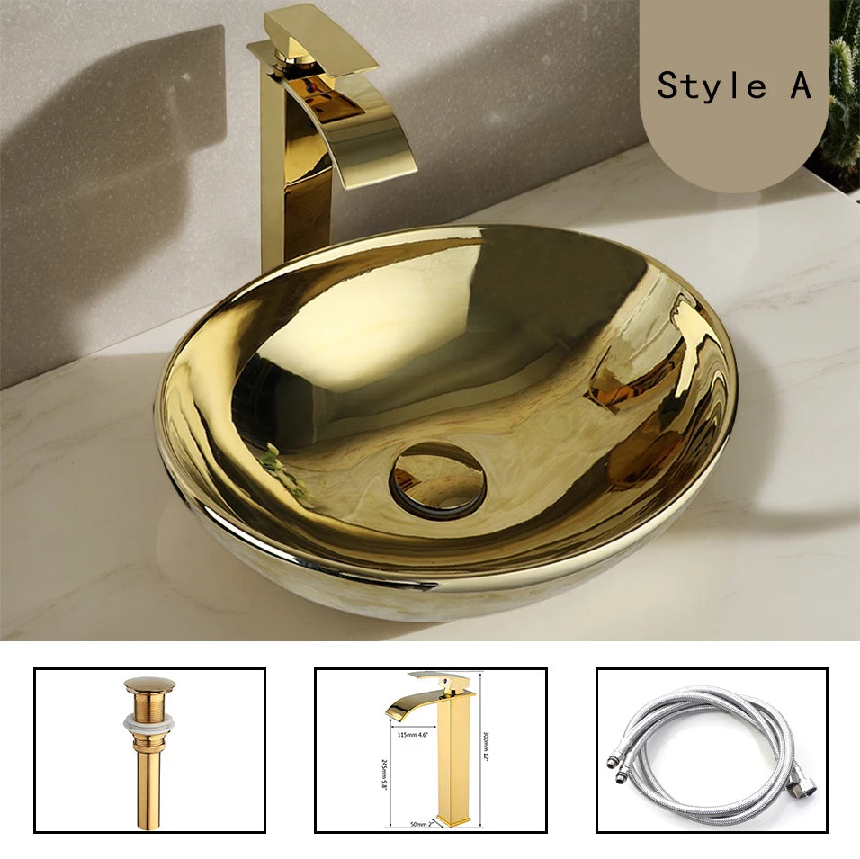 YANKSMART Luxury Bathroom Vessel Sink Set Pop Up Drain