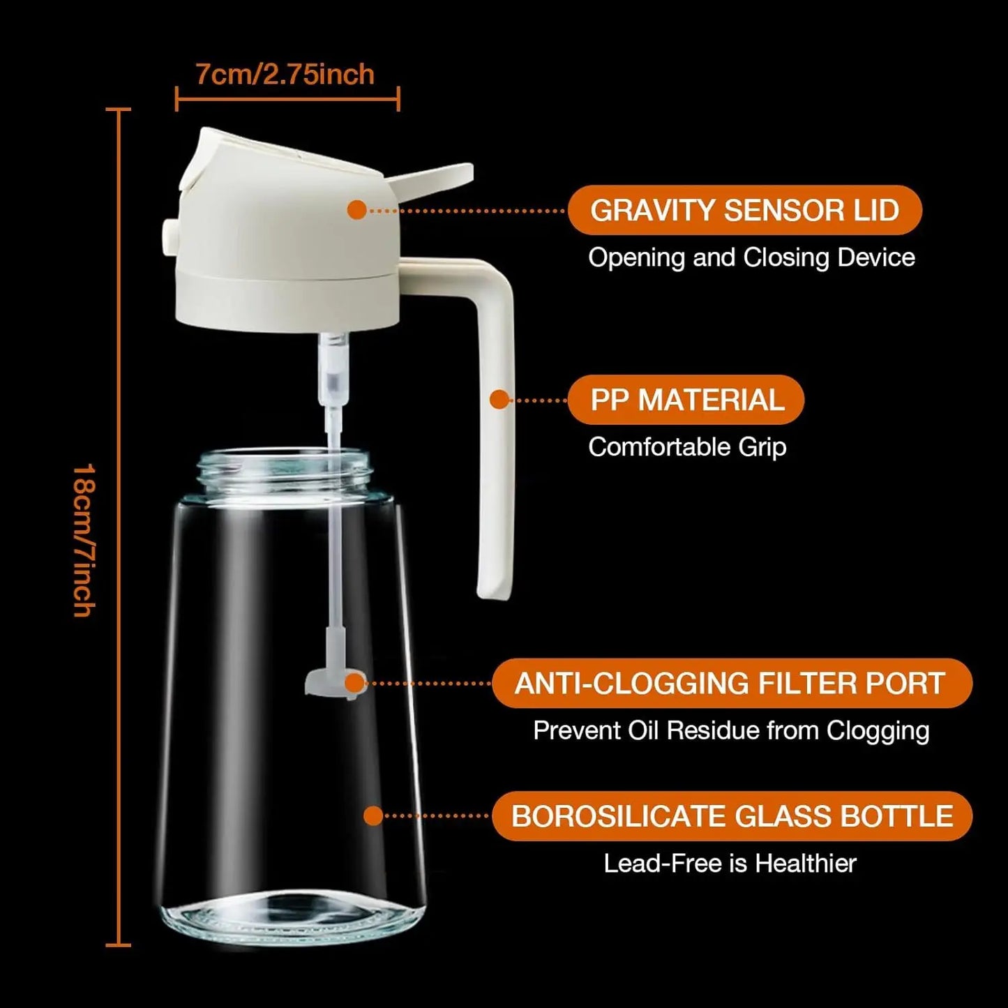 Olive Oil Sprayer Dispenser 2-In-1 Fine Mist Kitchen Bottle