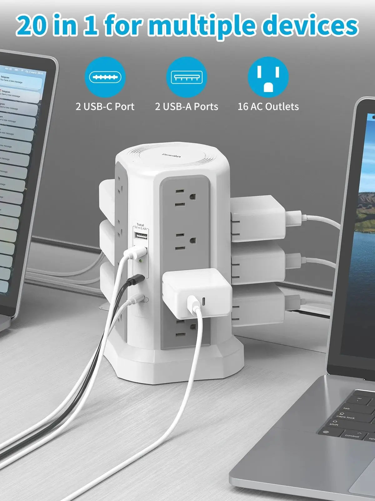 Passus Extension Tower Plug-In Board With PD Fast Charging