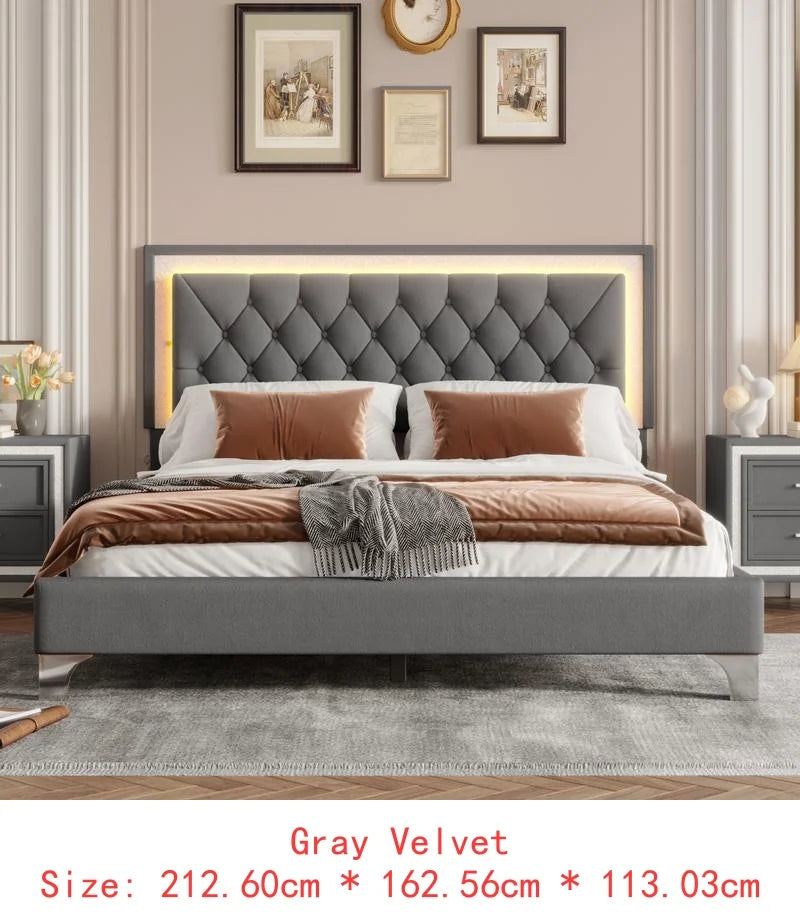 General 3-Piece Upholstered Bedroom Set with LED Bed and Nightstands