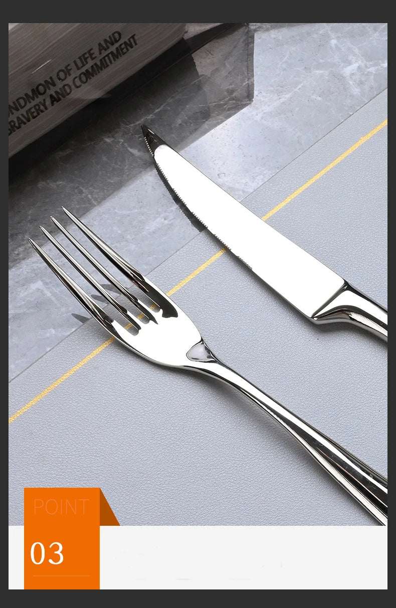 6pcs 304 Stainless Steel Flatware Set, Premium Heavy Duty Food Grade Cutlery Tableware for Home (6-Piece Dinnerware Silverware)