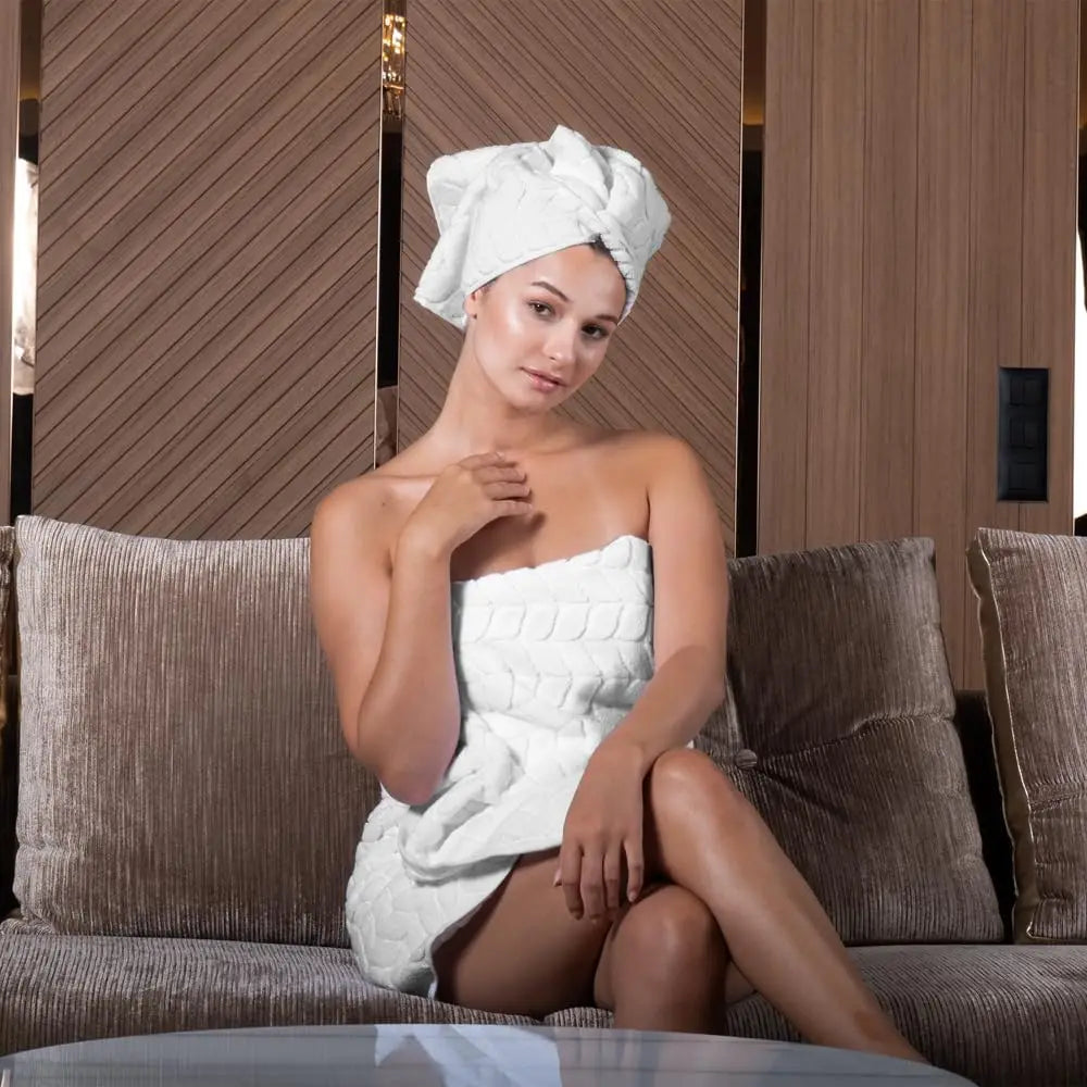 Turkish Cotton Luxury Bath Towels, Ultra Plush Quick Dry Set, 6-Piece White Towels for Spa & Home