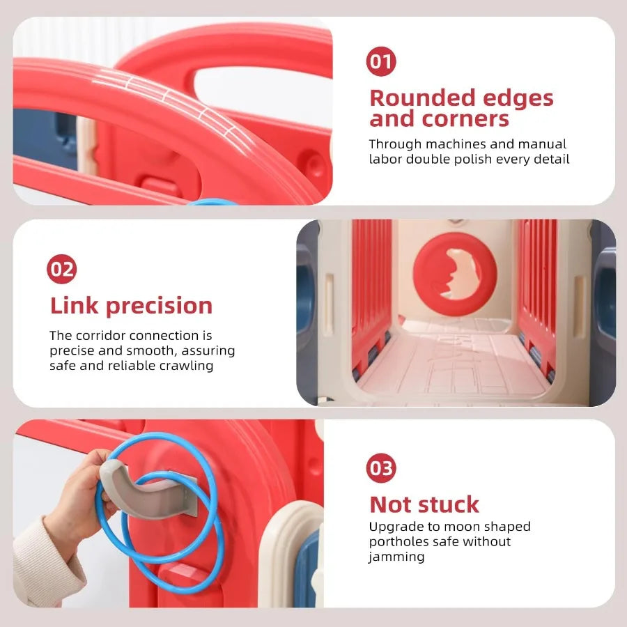 11 in 1 Toddler Playset with Telescope Playground for Ages 1-3 Red Indoor Outdoor Climber Slide Basketball Hoop Tunnel Crawl To