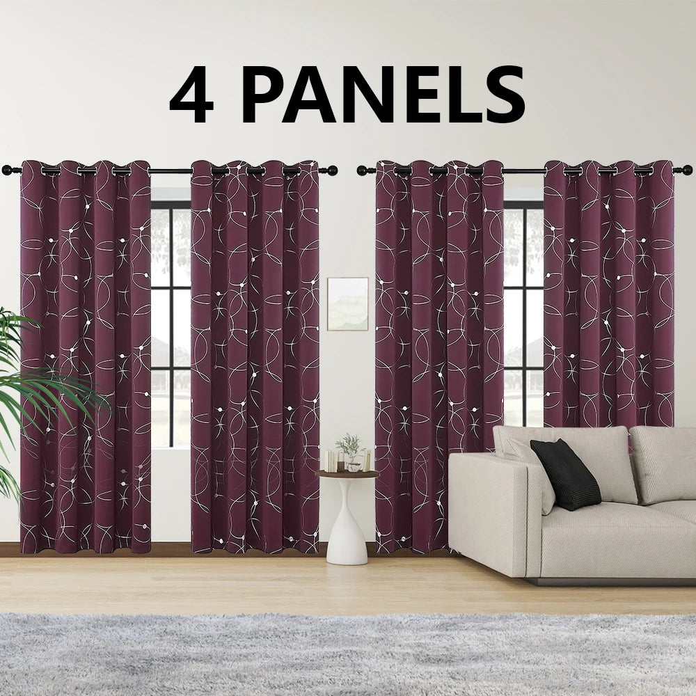 Thermal Insulated Blackout Curtains Grommet 4 Piece Set For Bedroom
