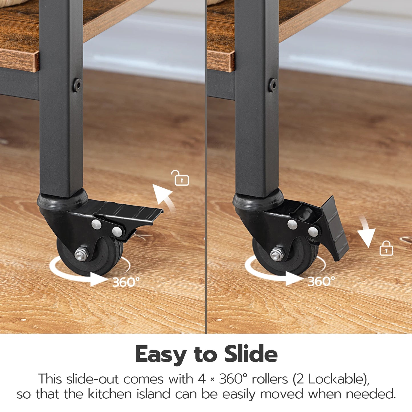 Hoobro Kitchen Island With Storage And Hooks Side Enclosures