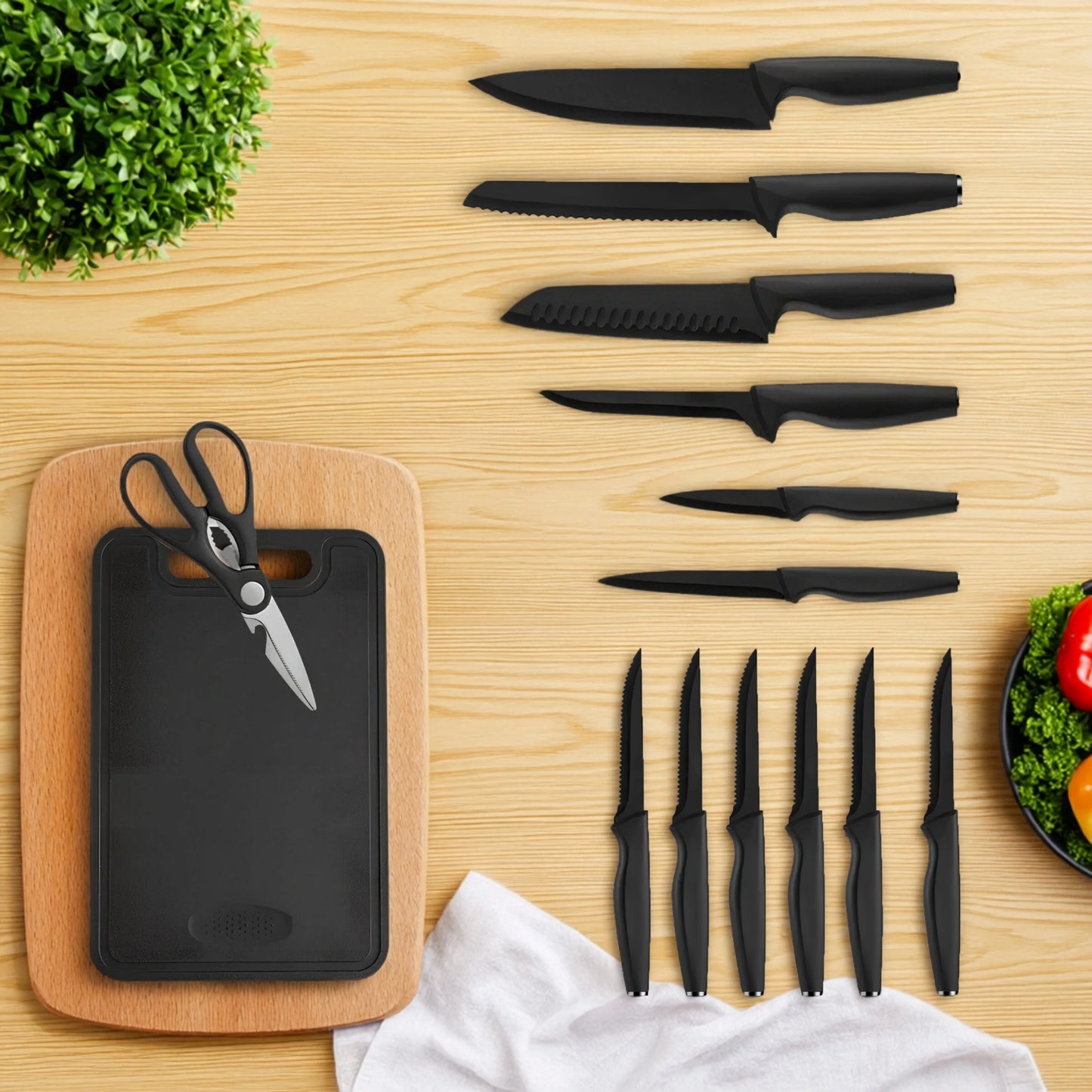 Stainless Steel 15-Piece Kitchen Knife Set With Holder And Storage