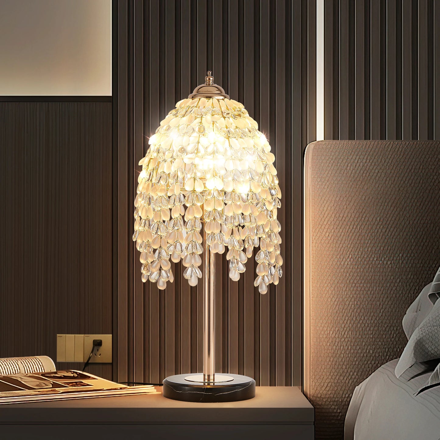 Elegant Crystal Table Lamp With Vintage Waterfall Design Base
