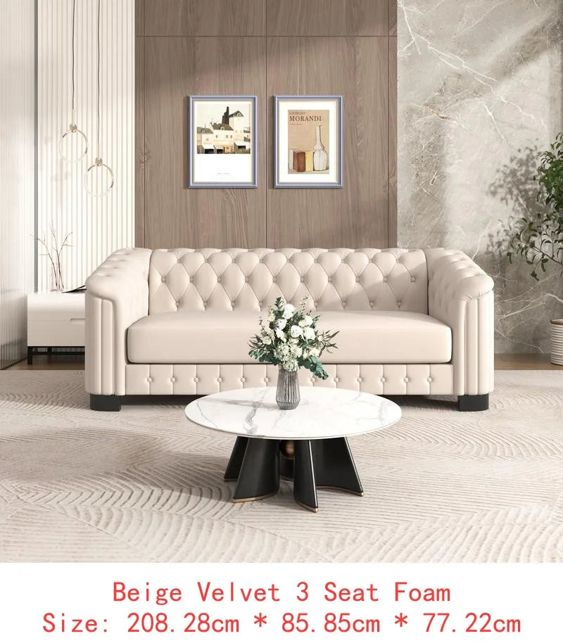 Sichuan Modern Velvet Upholstered 3-Piece Sofa Set With Rubber Wood Legs