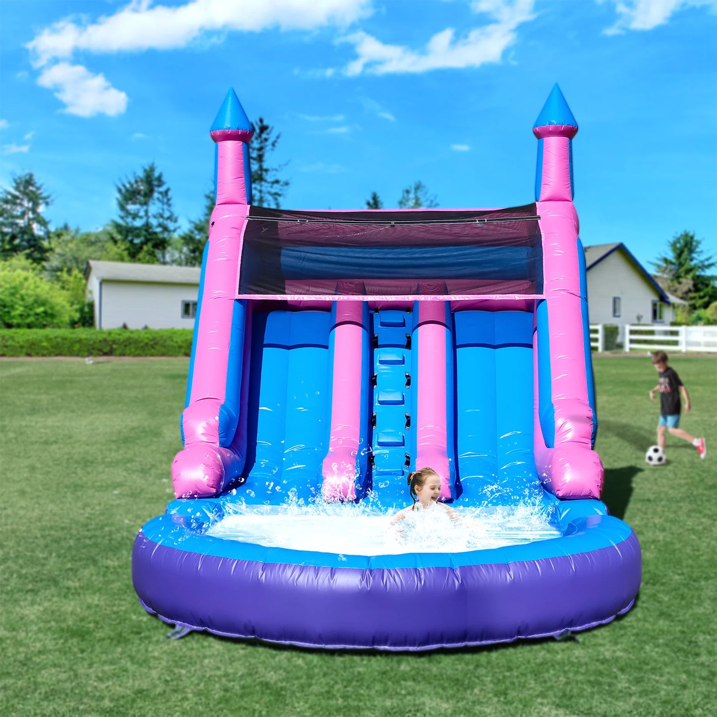RTS Inflatable Double Water Slide Pool With Blower For Kids
