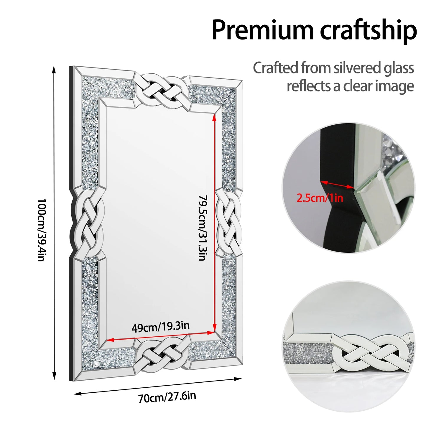 Crystal Crush Diamond Mirror Wall Decor For Bedroom Hallway Living Room