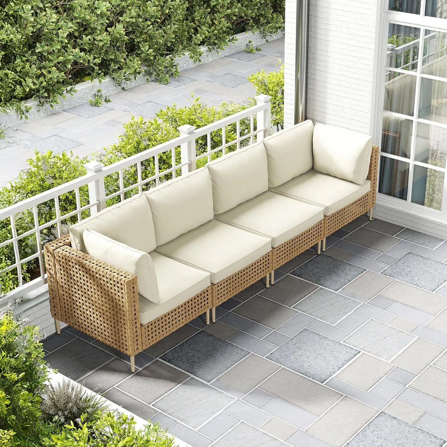 7-Piece Wicker Outdoor Patio Furniture Set, Modular Rattan Outdoor Furniture, Patio Conversation Sets Outdoor Sectionals Sofa,