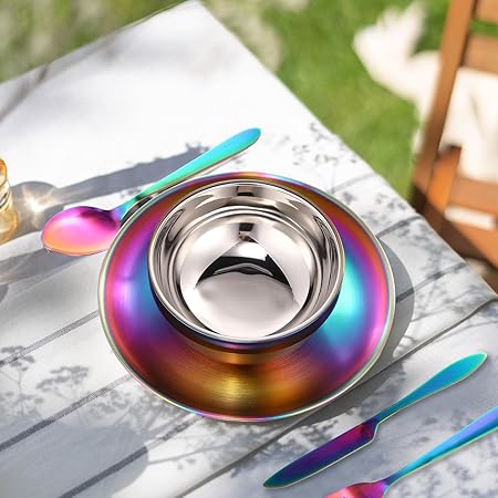 BONJEAN 36 Piece Stainless Steel Camping Tableware Set