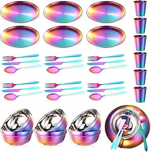 BONJEAN 36 Piece Stainless Steel Camping Tableware Set