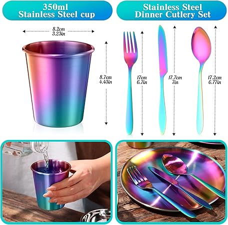 BONJEAN 36 Piece Stainless Steel Camping Tableware Set