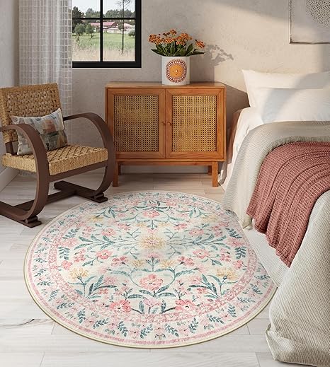 DIXSG Boho Washable Round Rug For Bedroom And Nursery Cotton