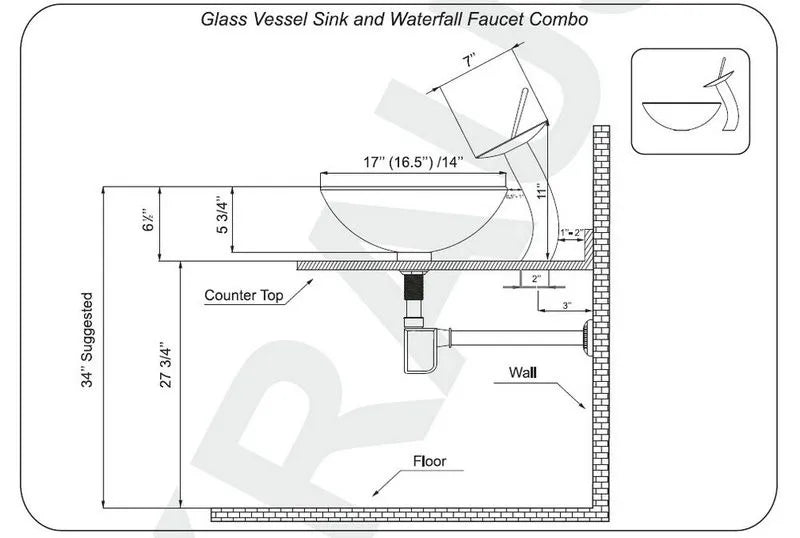 KEMAIDI Round Vessel Sink With Faucet Ceramic Bathroom Set