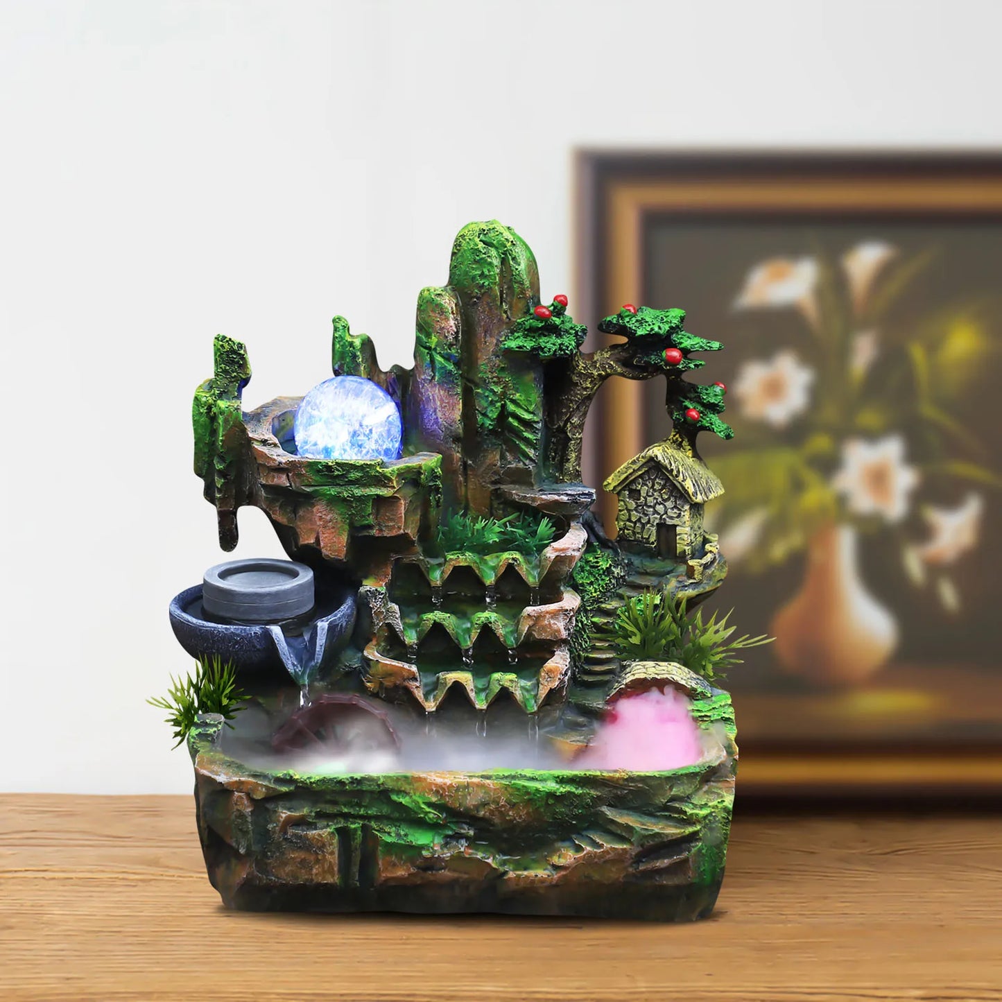 Feng Shui Desktop Water Fountain With Color Changing LED Lights