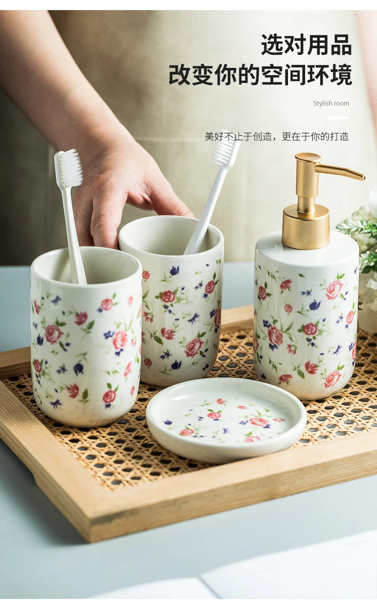 American Minimalist Ceramic Bathroom Wash Set Four Piece