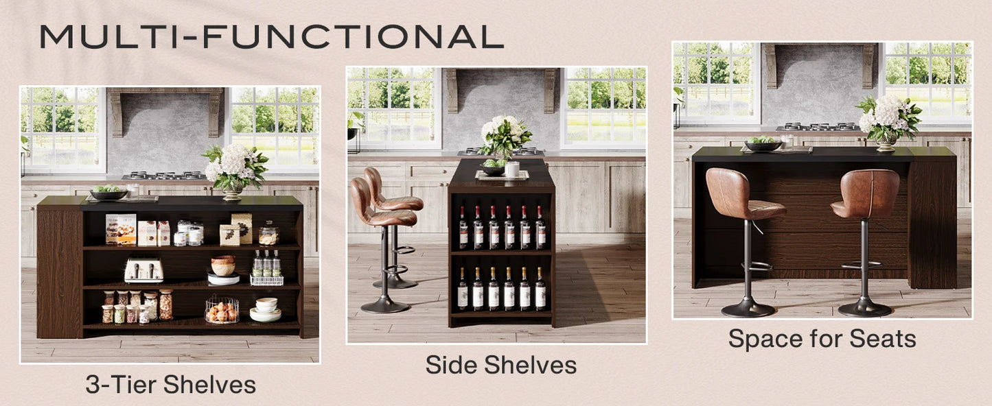 Tribesigns Farmhouse Kitchen Island with Storage and 5-Tier Shelves
