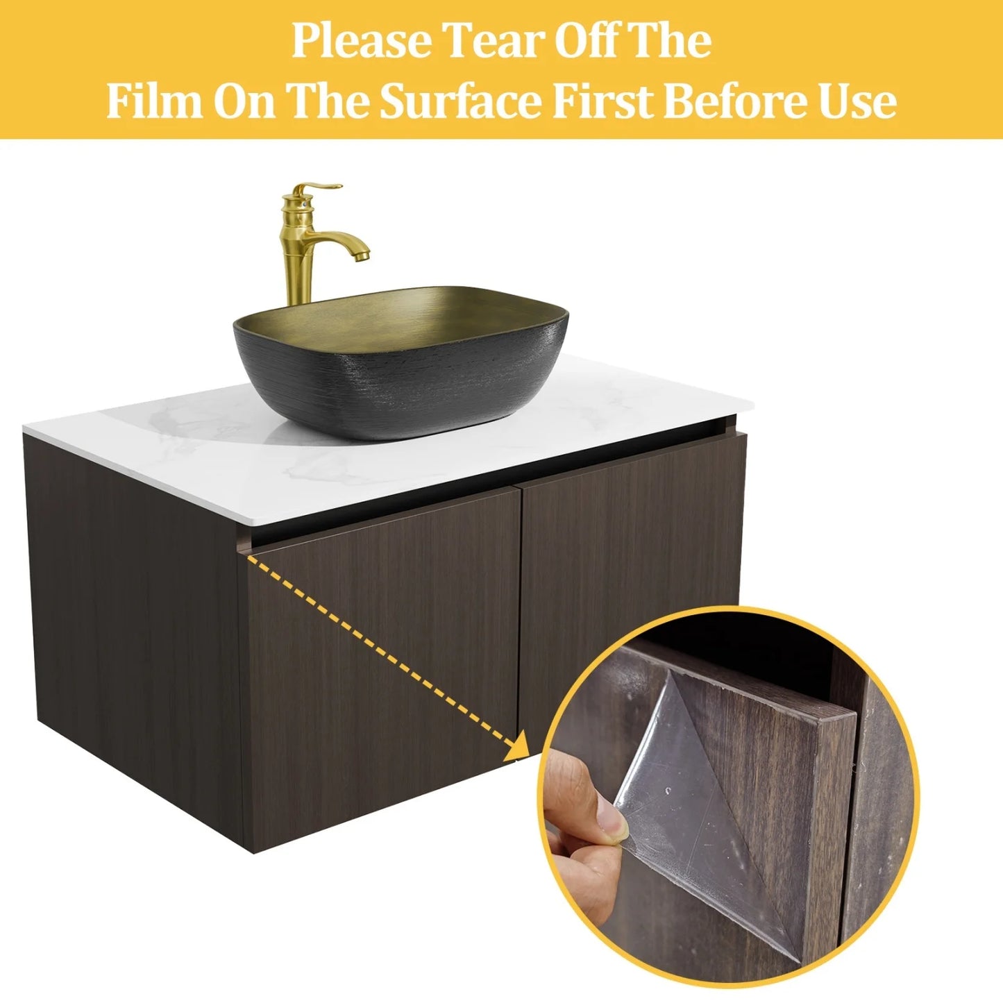 Modern Floating Bathroom Vanity Sink Combo With Ceramic Basin And Stone Top
