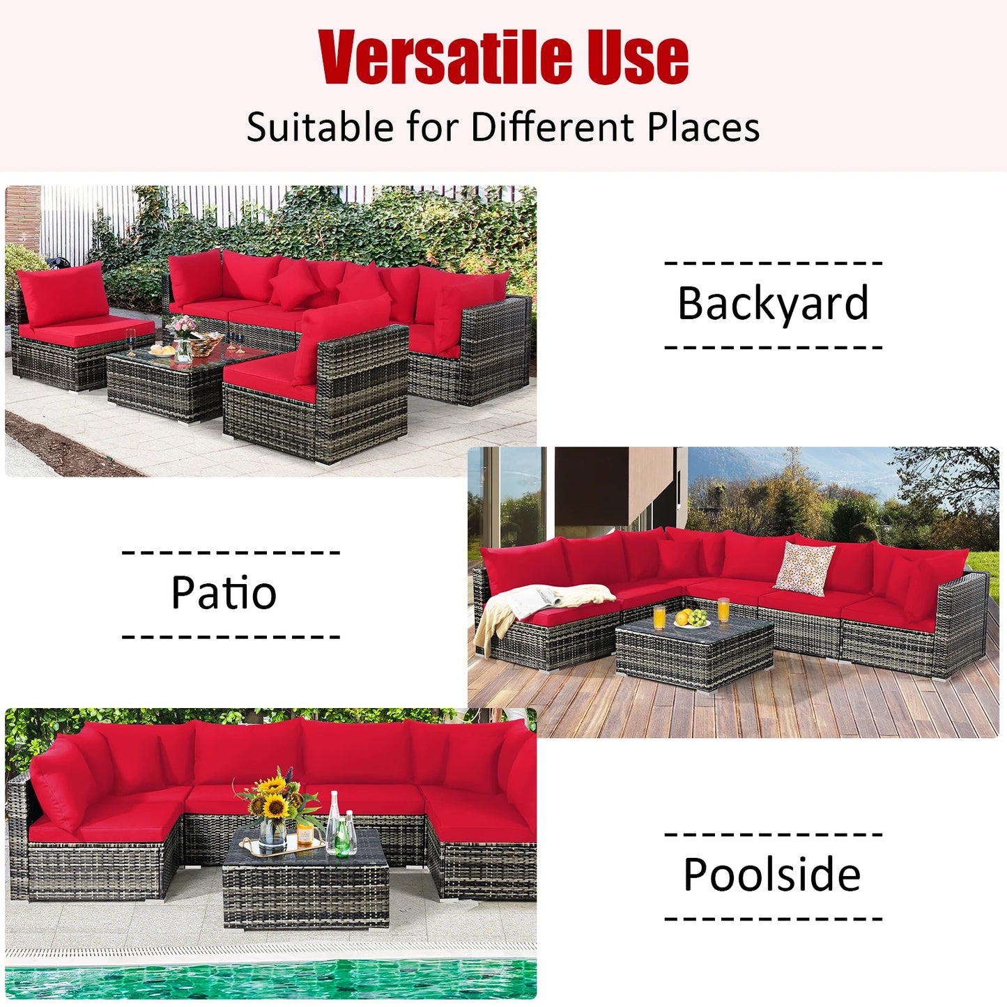 HOMASIS 7 Piece Patio Rattan Furniture Set With Sectional Sofa