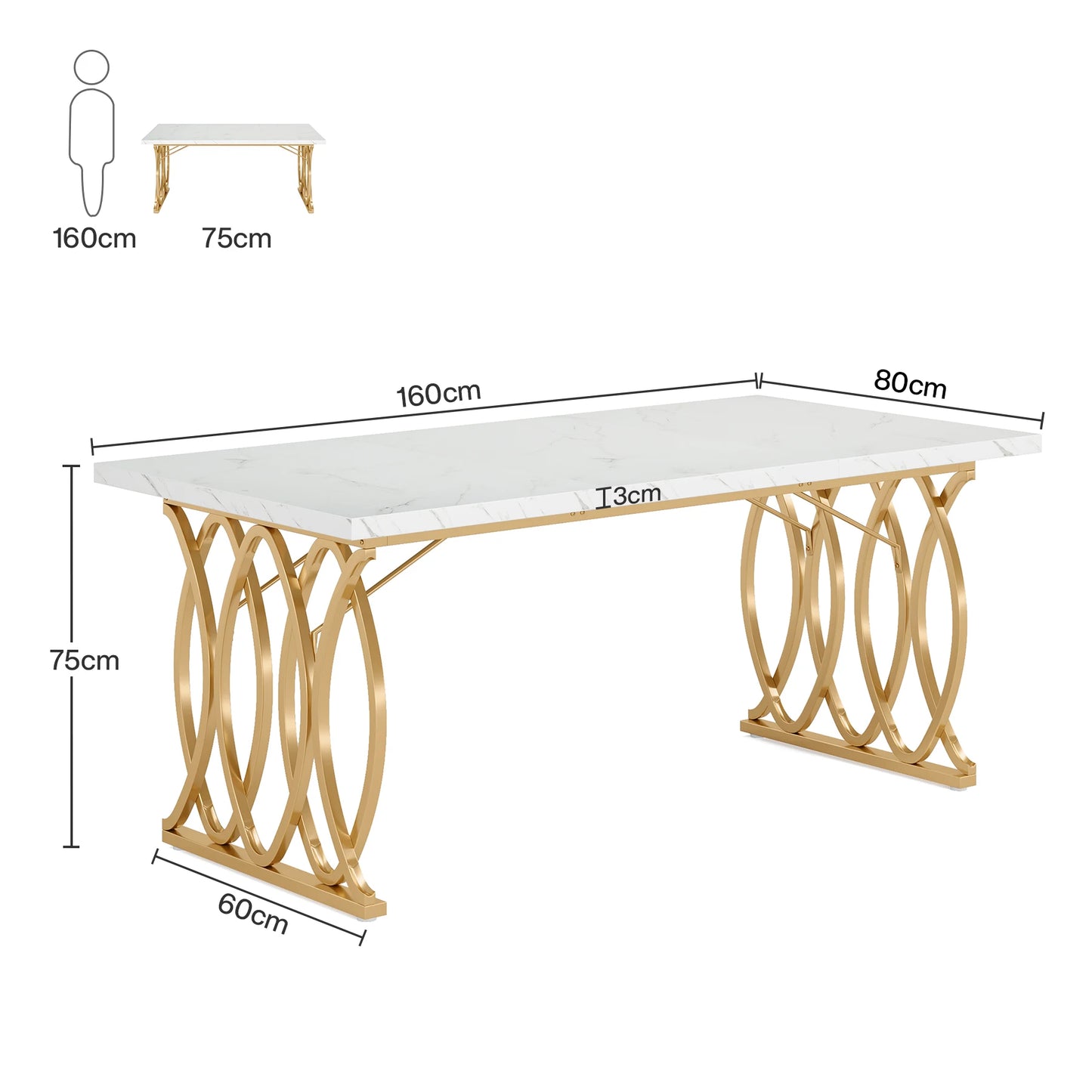 Tribesigns Modern Executive Wooden Office Desk With Gold Metal Legs