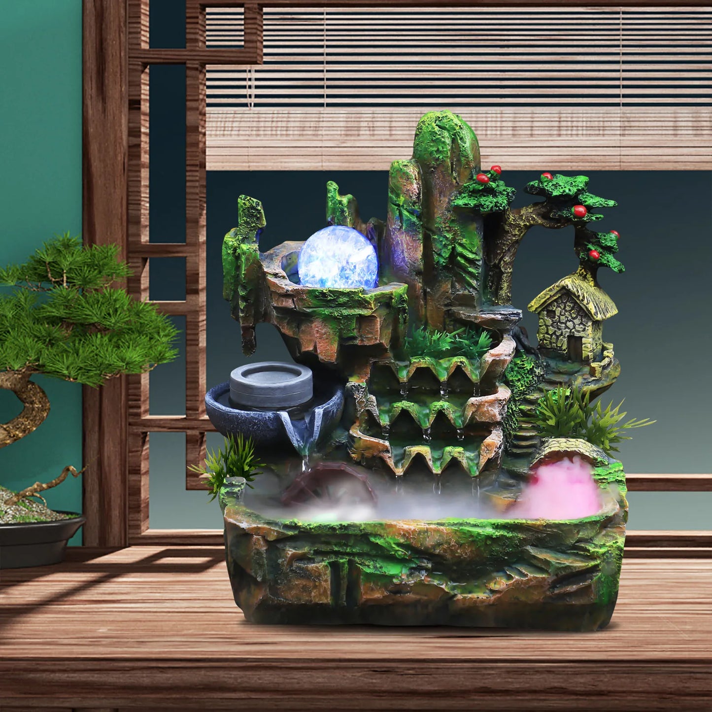Feng Shui Desktop Water Fountain With Color Changing LED Lights