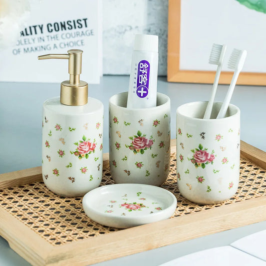 American Minimalist Ceramic Bathroom Wash Set Four Piece