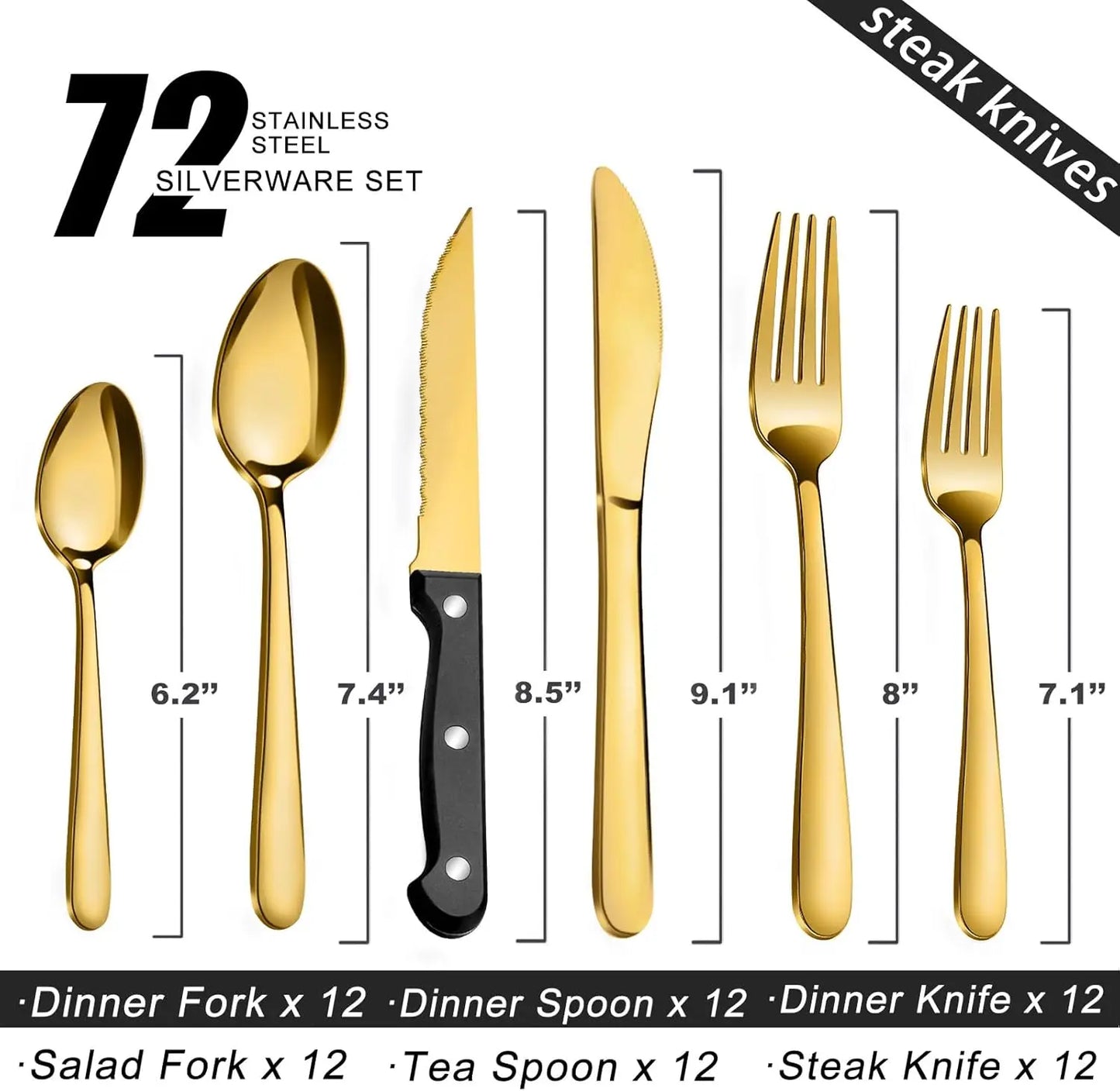 Premium Stainless Steel Flatware Set with Steak Knives Forks and Spoons