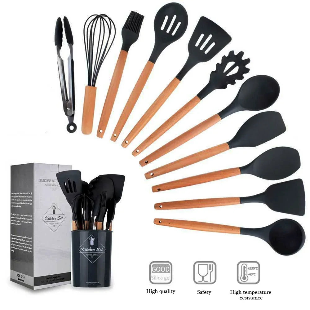 AJOYOUS Silicone Kitchen Utensil Set Nonstick Spatula Shovel Egg Beaters