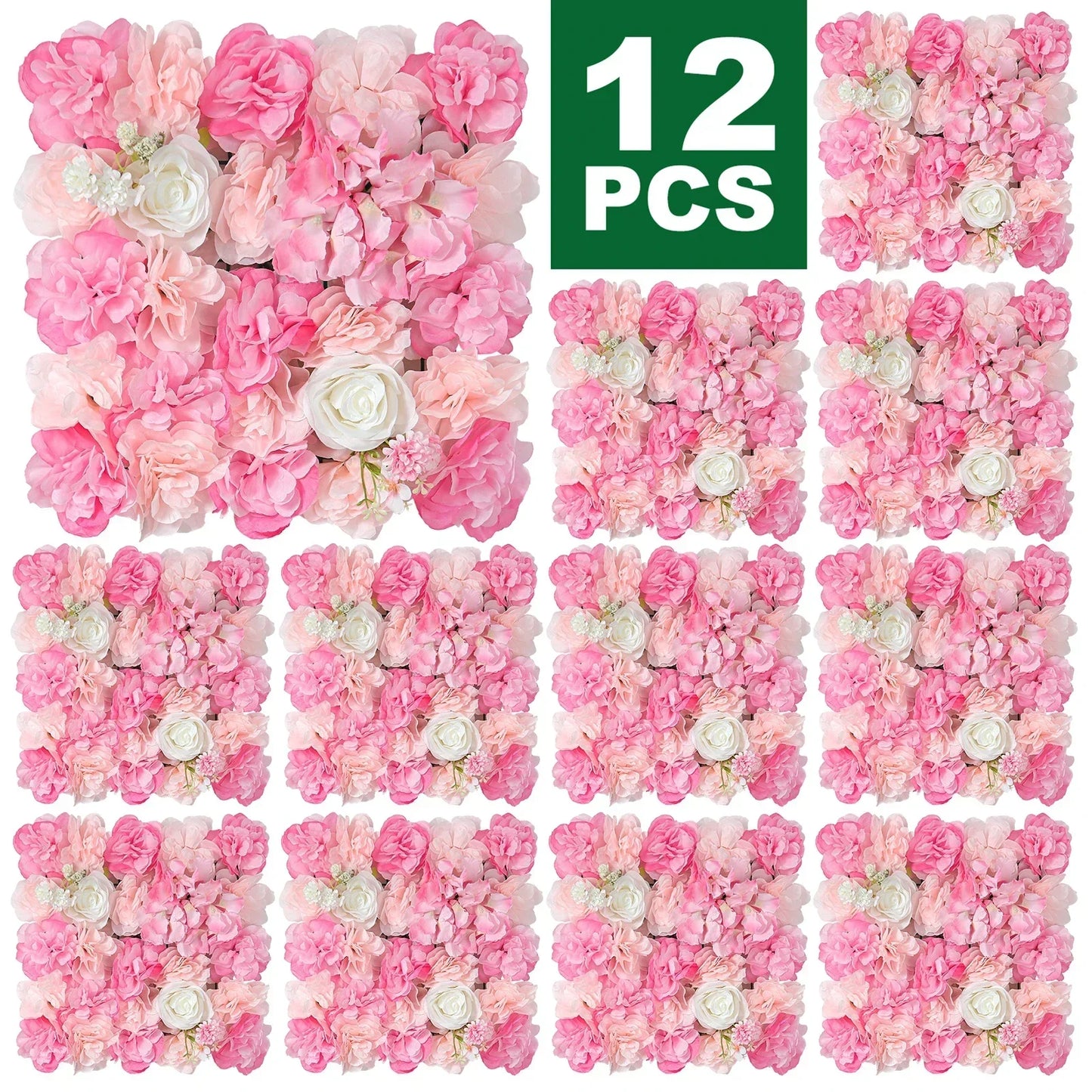 RUEESEECN 12Pcs Artificial Roses Wall Panel 3D Backdrop