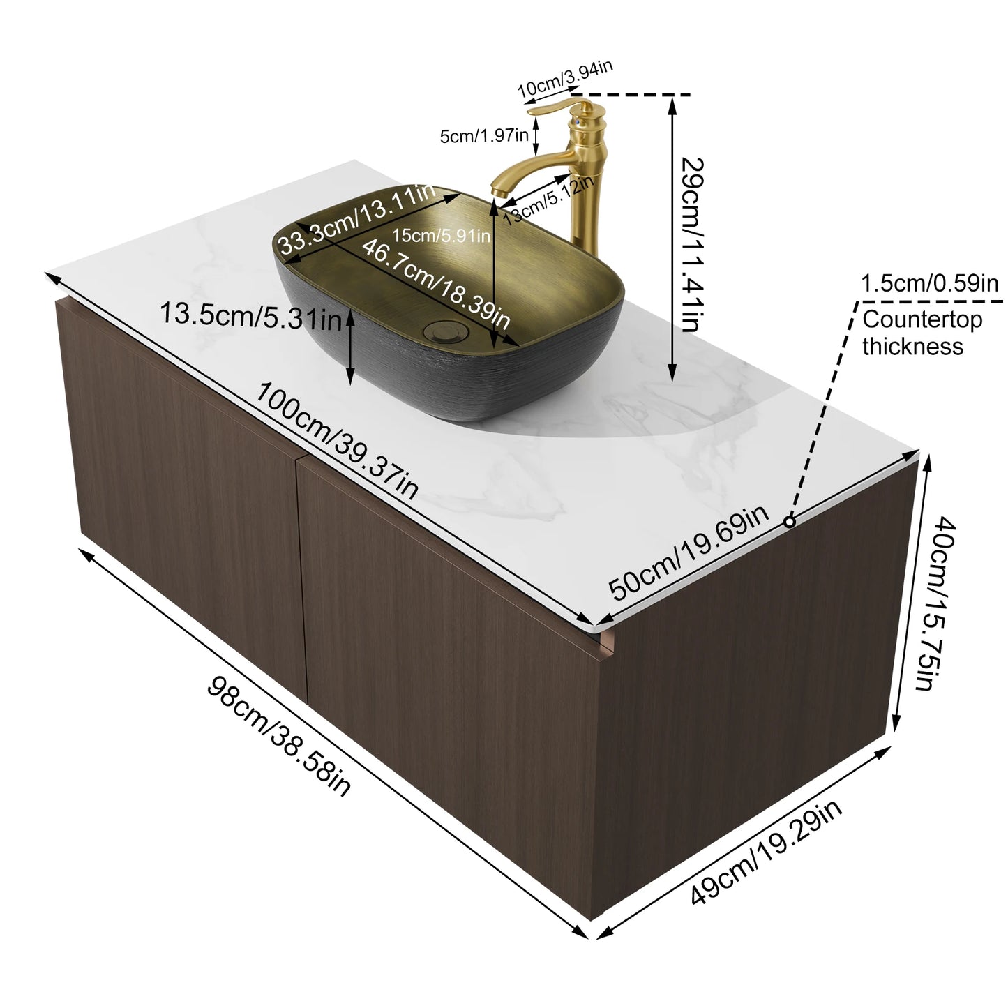 Modern Floating Bathroom Vanity Sink Combo With Ceramic Basin Faucet