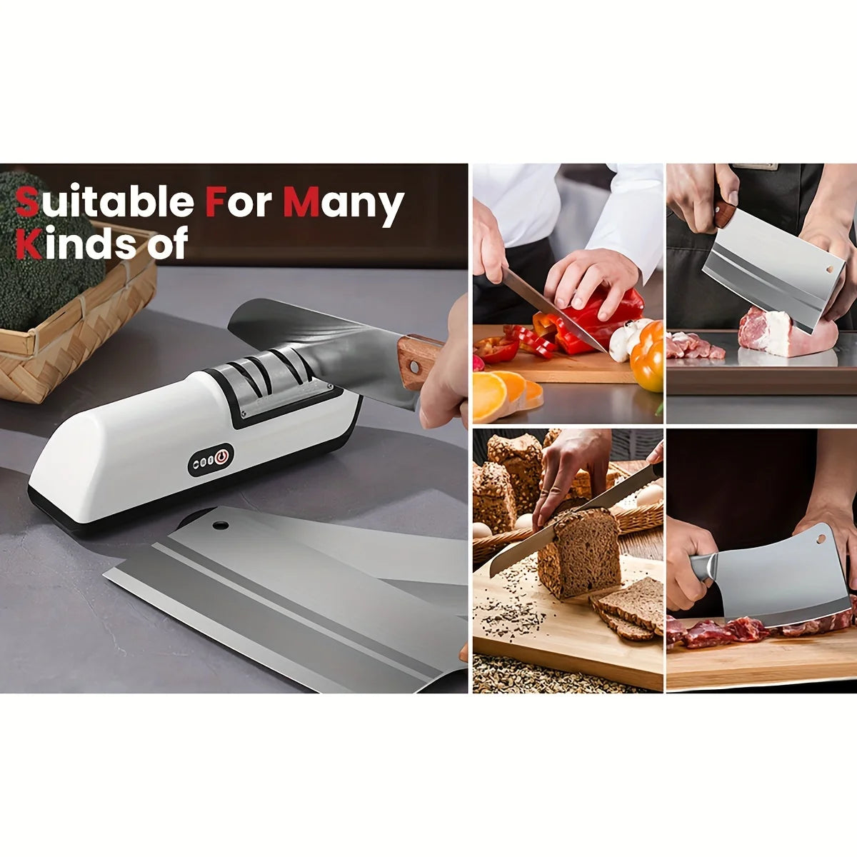 HOMEFISH Multifunctional Kitchen Electric Knife Sharpener 4 Gear