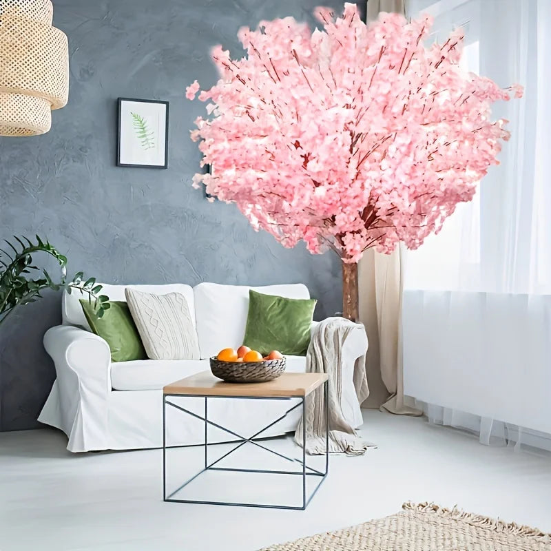 Artificial Cherry Trees Indoor Decor: Handmade Natural Fake Cherry Blossom Pink Tree Outdoor For Party Wedding Christmas