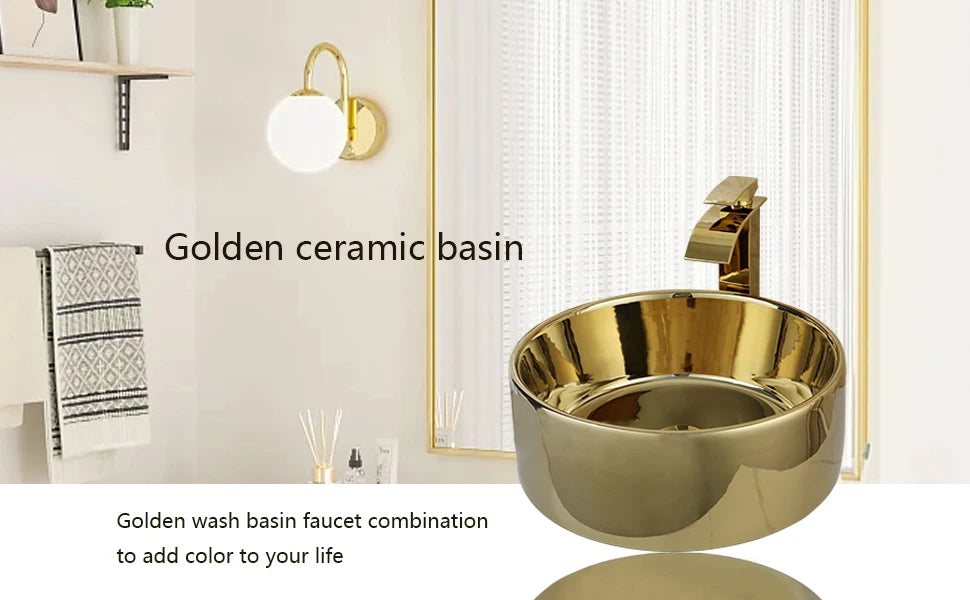KEMAIDI Round Vessel Sink With Faucet Ceramic Bathroom Set