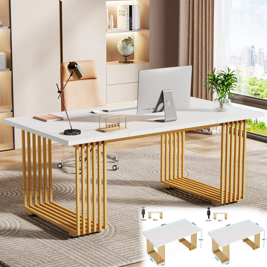 Tribesigns Modern Executive Wooden Office Desk With Gold Metal Legs