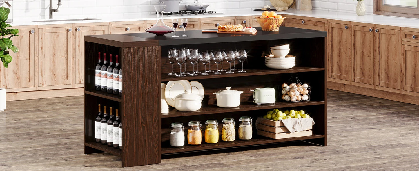 Tribesigns Farmhouse Kitchen Island with Storage and 5-Tier Shelves