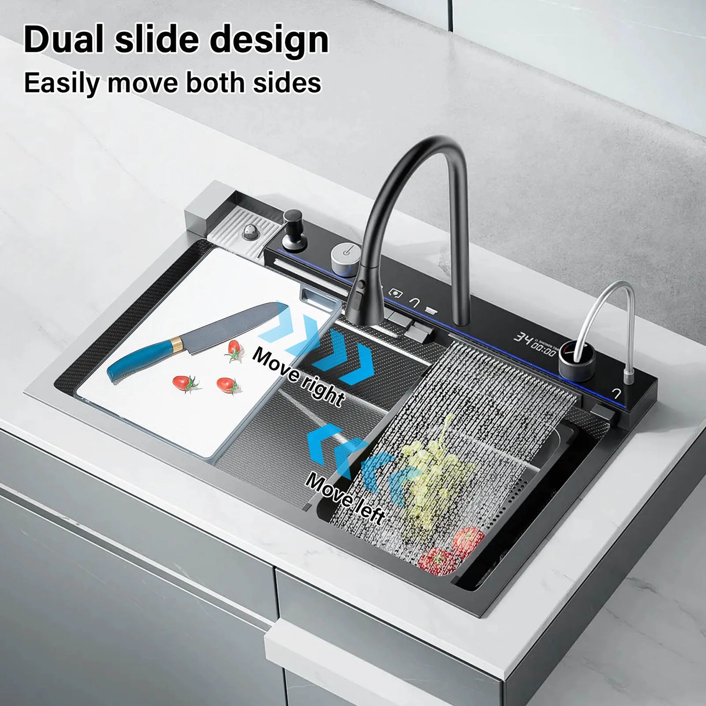 Rozin 304 Stainless Steel Kitchen Sink With Waterfall Faucet
