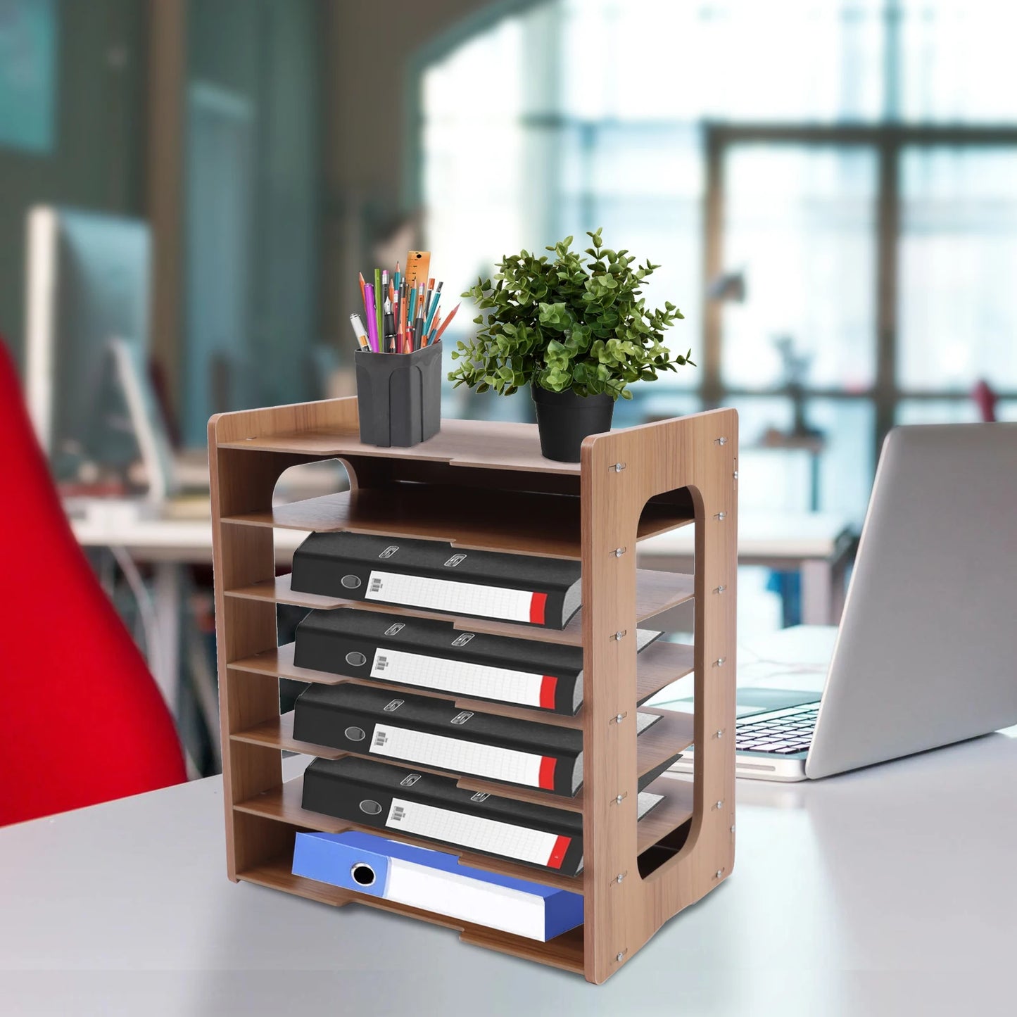 7-Tier Wooden Desk Organizer for Office Papers and Files