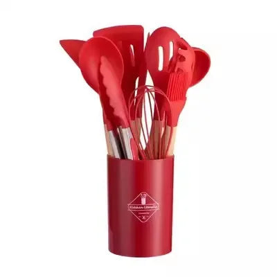 AJOYOUS Silicone Kitchen Utensil Set Nonstick Spatulas Shovels Wooden Handle