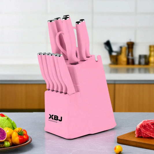 Stainless Steel 15-Piece Kitchen Knife Set With Holder And Storage