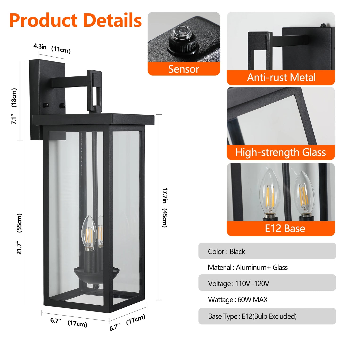 ARLGSITE Outdoor Wall Lantern With Dusk To Dawn Sensor And Clear Glass Panels