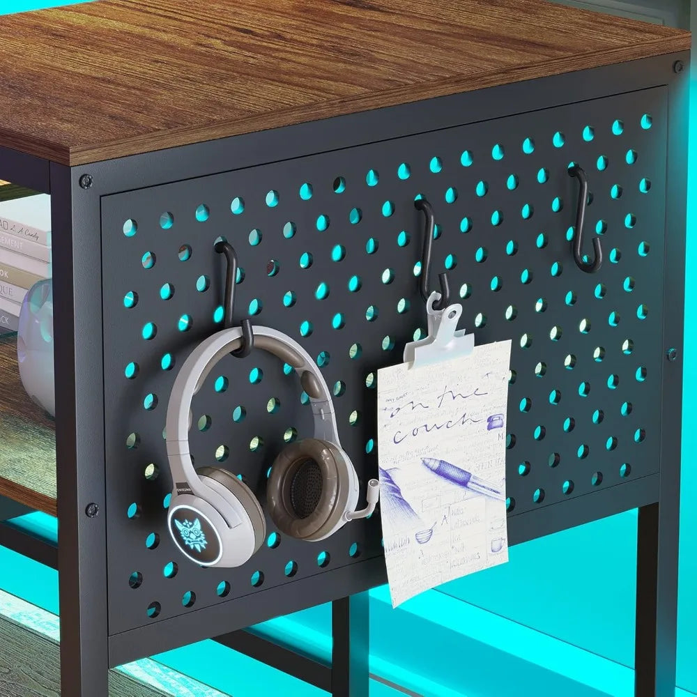 Zhuxiang L Shaped Computer Desk With Power Outlets And LED