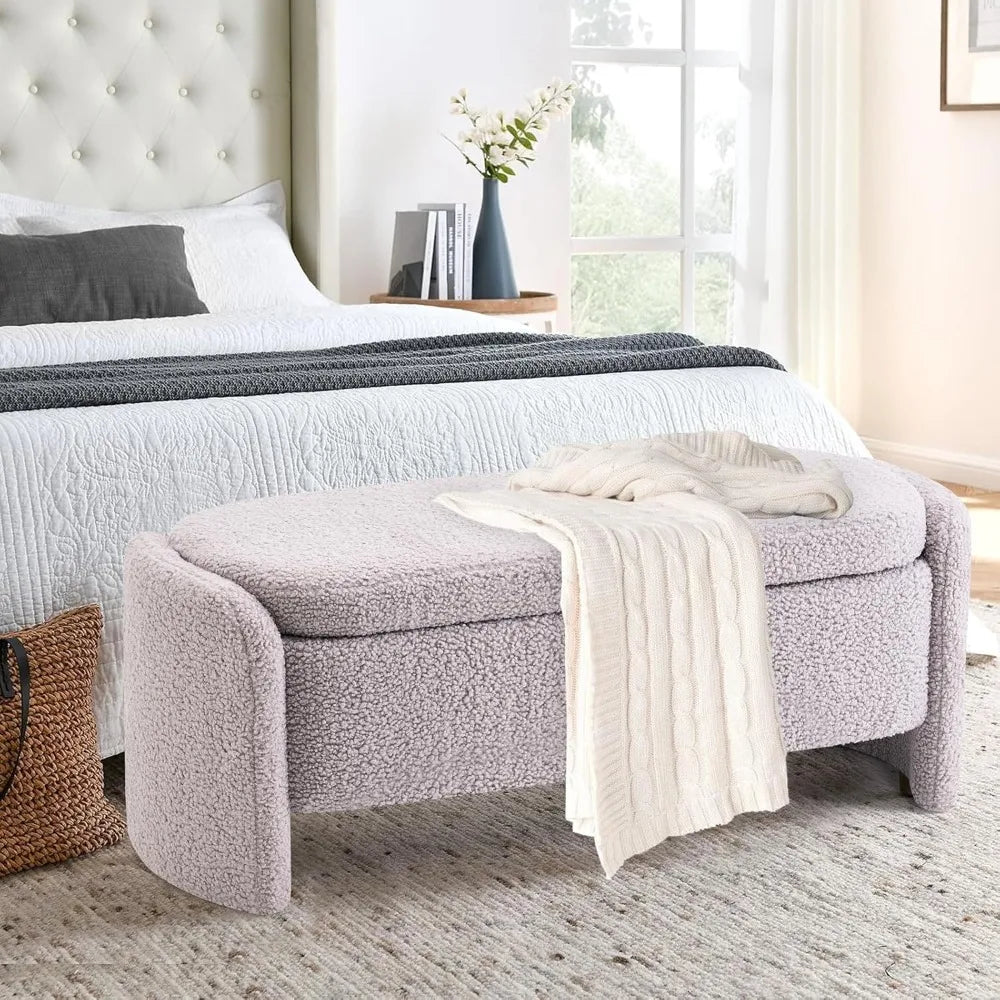 Ticify Lamb Fleece Oval Storage Bench With Large Storage