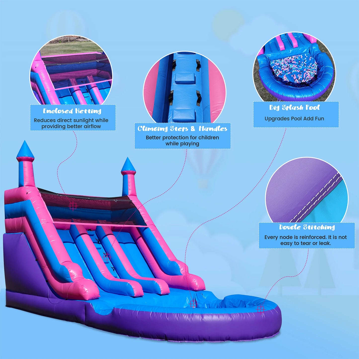 RTS Inflatable Double Water Slide Pool With Blower For Kids