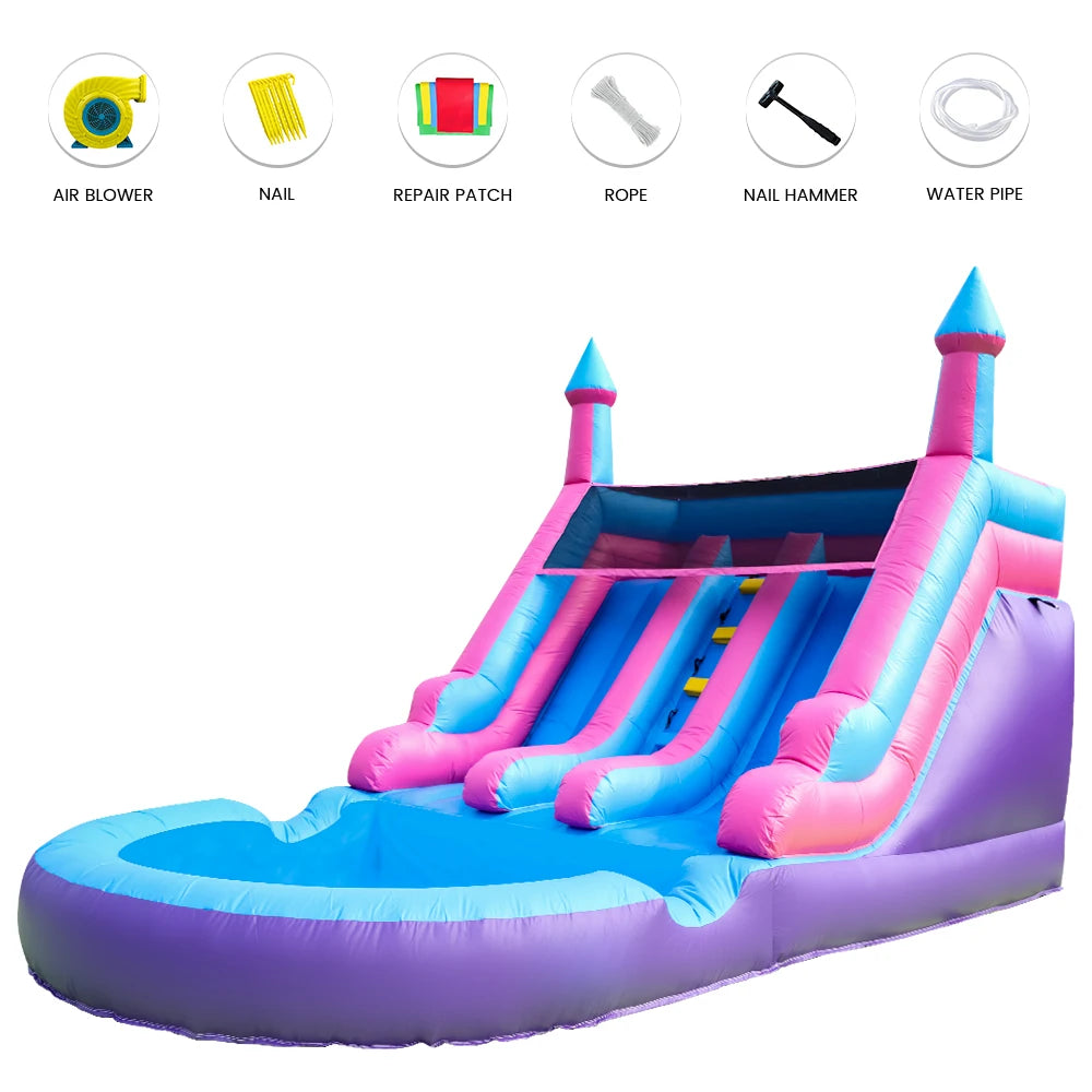 RTS Inflatable Double Water Slide Pool With Blower For Kids