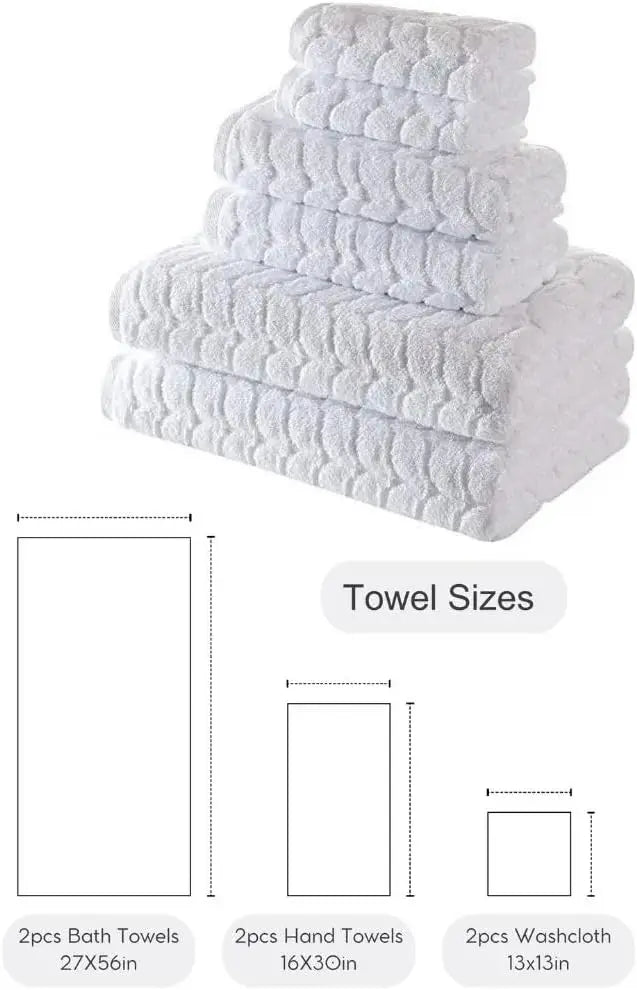 Turkish Cotton Luxury Bath Towels, Ultra Plush Quick Dry Set, 6-Piece White Towels for Spa & Home