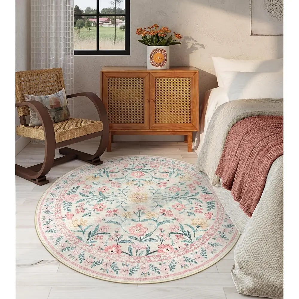DIXSG Boho Washable Round Rug For Bedroom And Nursery Cotton